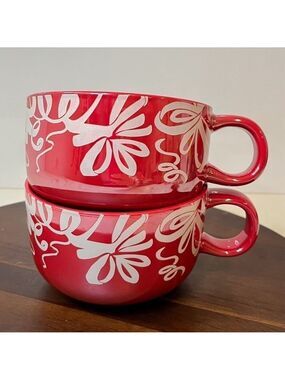 Starbucks 2023 Holiday Red Ribbon Bow Ceramic Mug Set of 2 New 16 oz